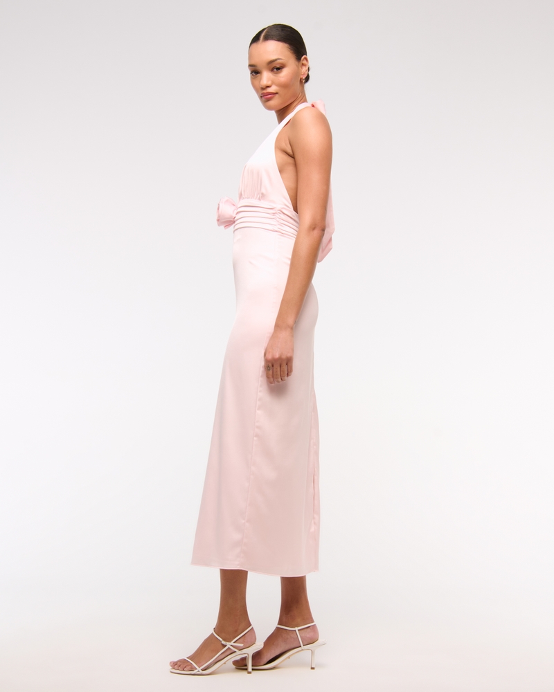 Rosette Halter Midi Dress(light pink,XXS)