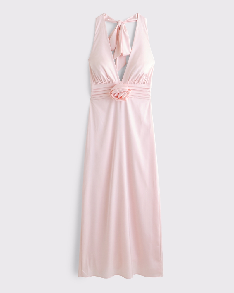 Rosette Halter Midi Dress(light pink,XXS)