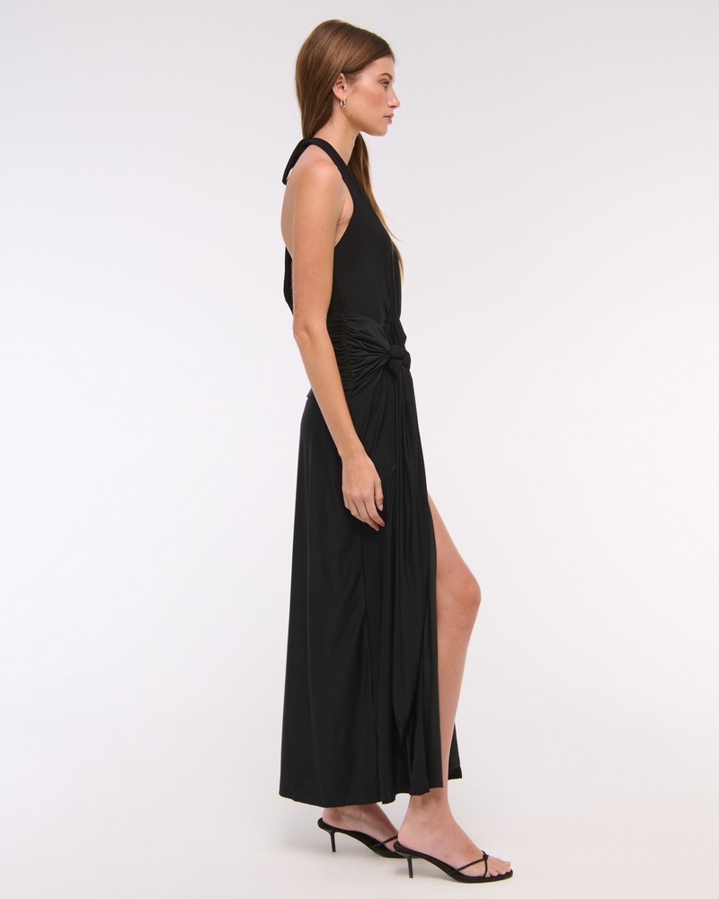 Knot-Front Maxi Dress(black,XXS)