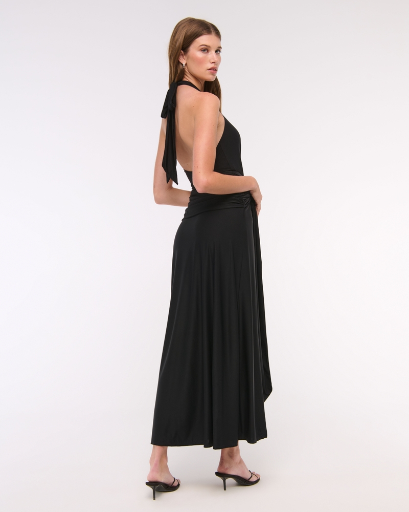 Knot-Front Maxi Dress(black,XXS)