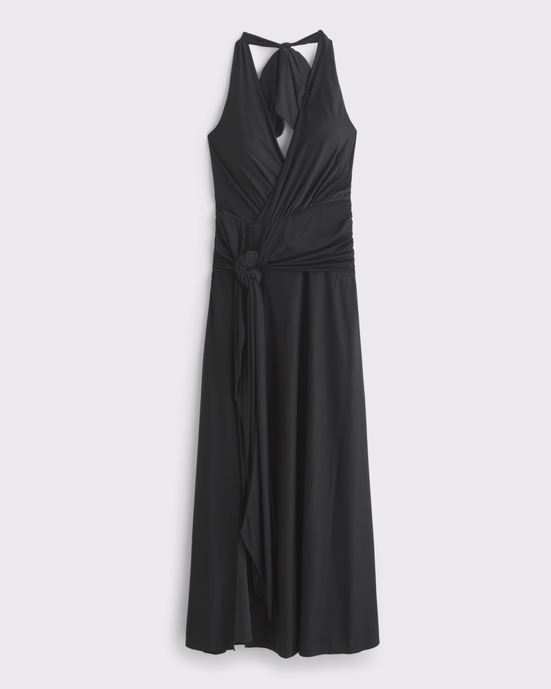 Knot-Front Maxi Dress(black,XXS)