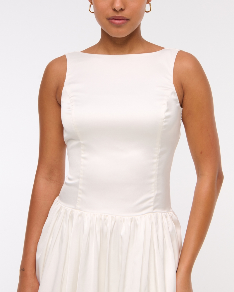 High-Neck Bubble Hem Mini Dress(pearl,XXS)