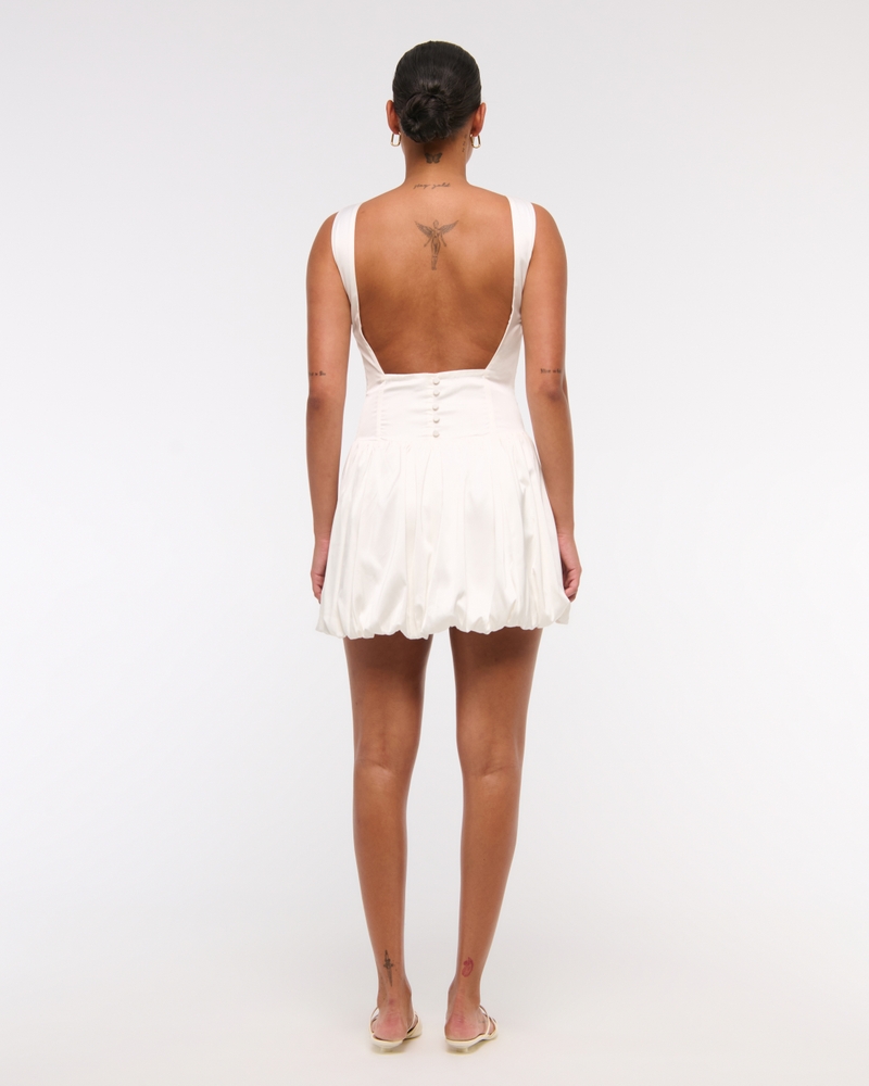 High-Neck Bubble Hem Mini Dress(pearl,XXS)
