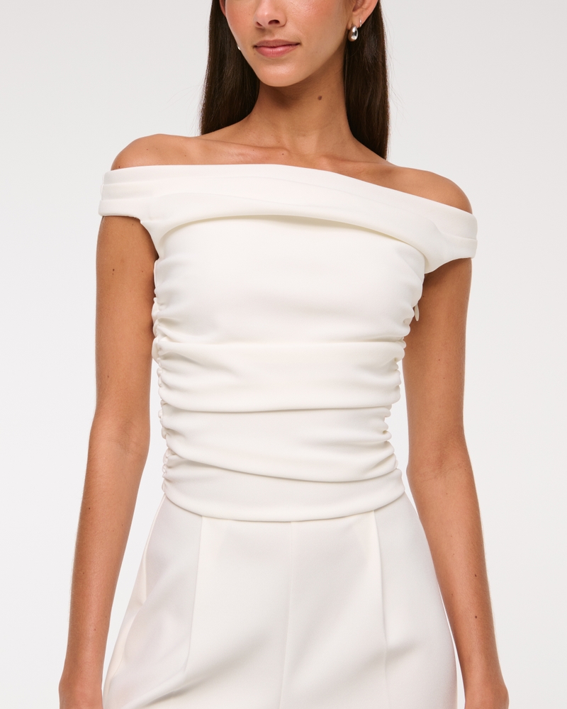 Off-The-Shoulder Draped Jumpsuit(white,XXS)