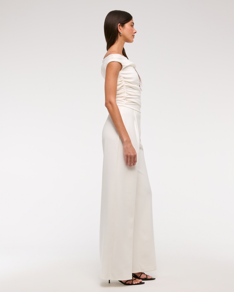 Off-The-Shoulder Draped Jumpsuit(white,XXS)
