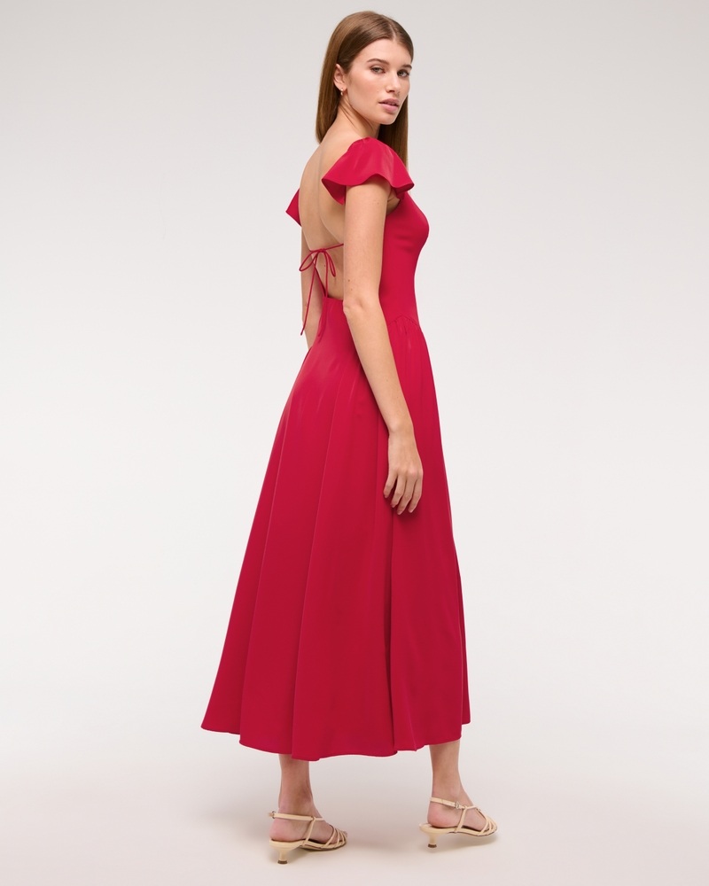 Flutter Sleeve Midi Dress(red,XXS)