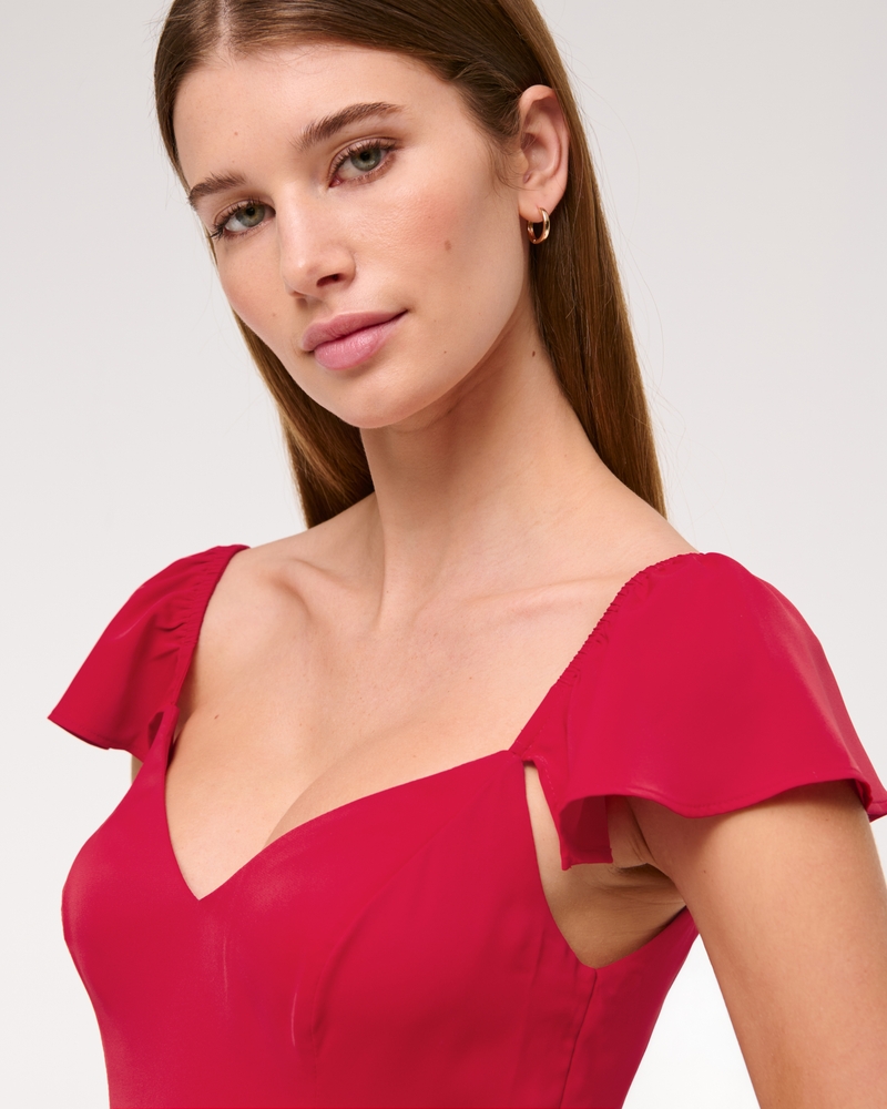 Flutter Sleeve Midi Dress(red,XXS)