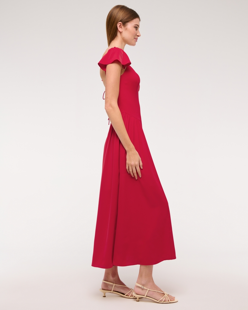 Flutter Sleeve Midi Dress(red,XXS)
