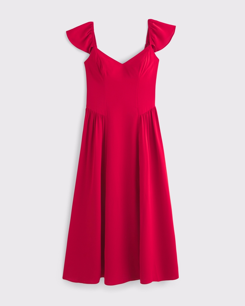 Flutter Sleeve Midi Dress(red,XXS)