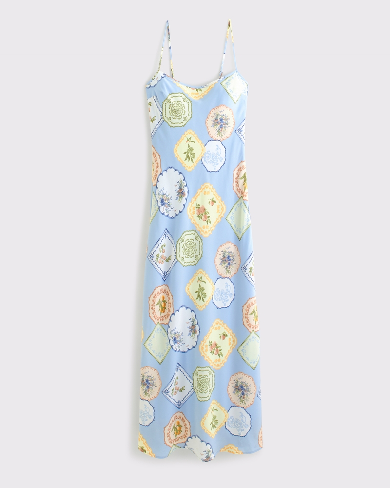 The A&F Julia Slip Maxi Dress(blue pattern,XXS)