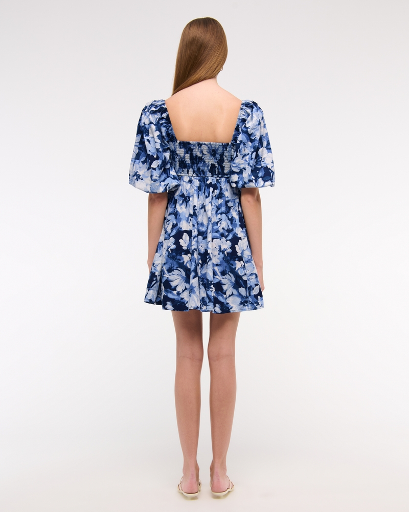 The A&F Emerson Poplin Puff Sleeve Mini Dress(blue floral,XXS)