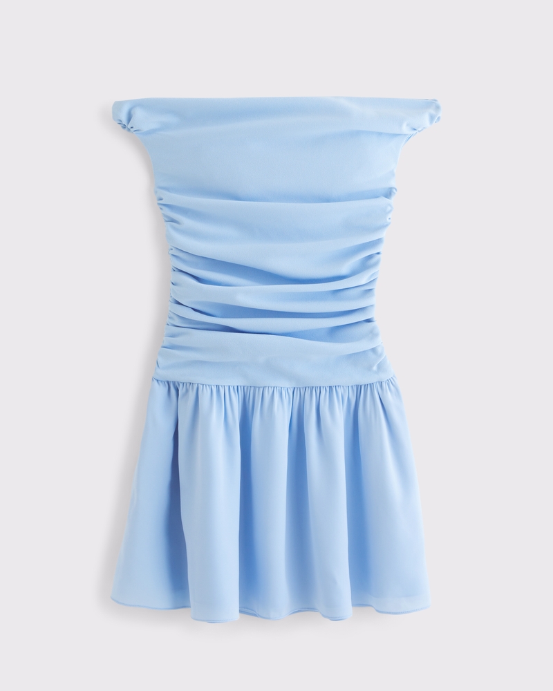 Off-The-Shoulder Ruched Mini Dress(blue,XXS)