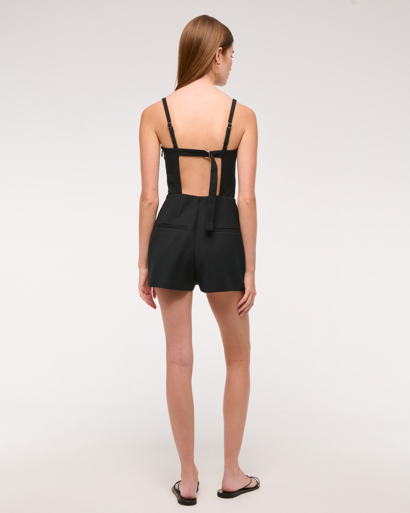 Micro Short Tailored Romper(black,XXS)