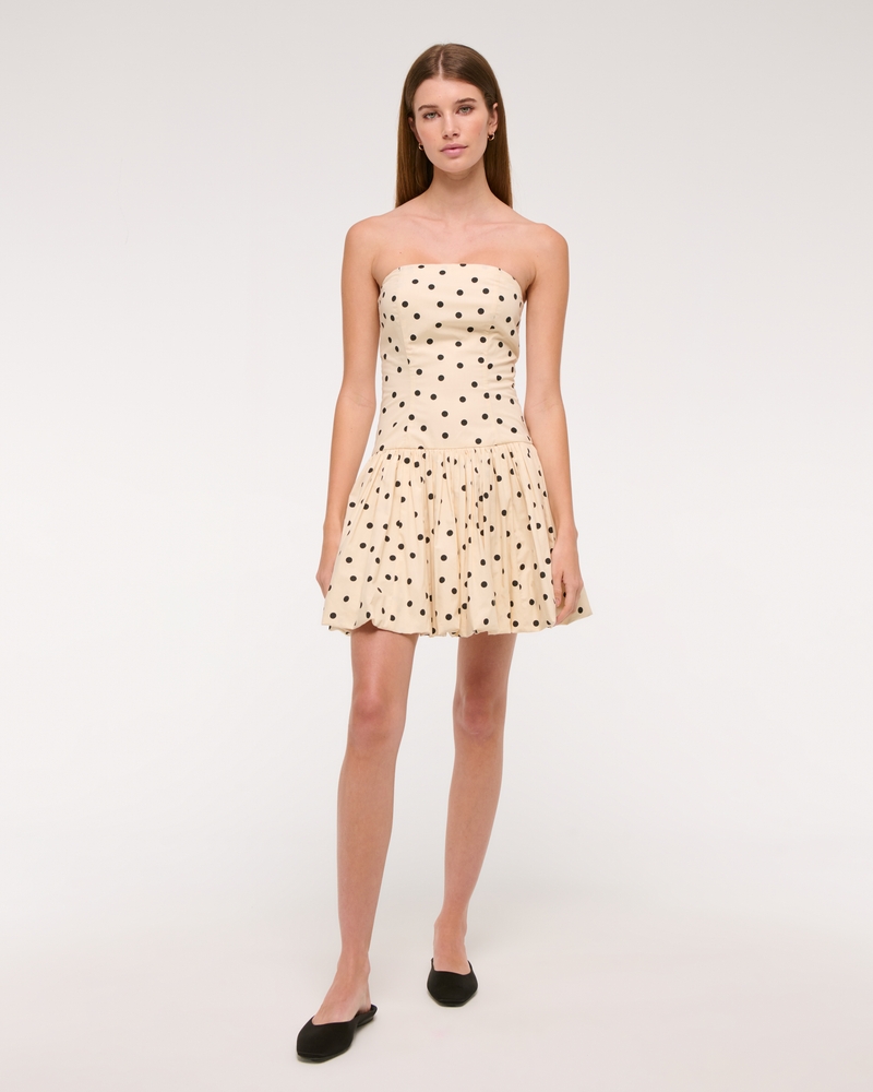Bubble Hem Mini Dress(cream dot,XXS)