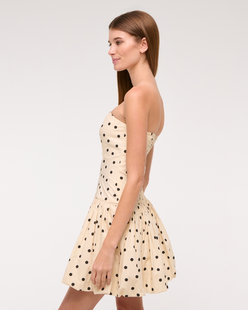 Bubble Hem Mini Dress(cream dot,XXS)