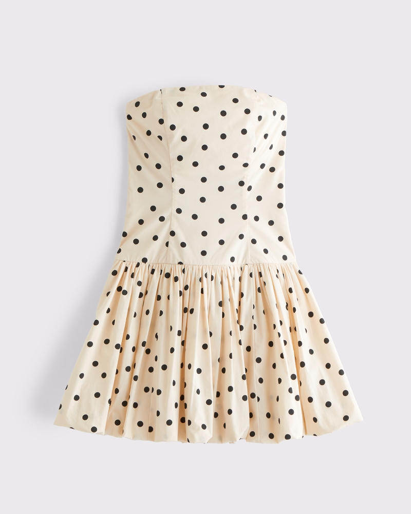 Bubble Hem Mini Dress(cream dot,XXS)