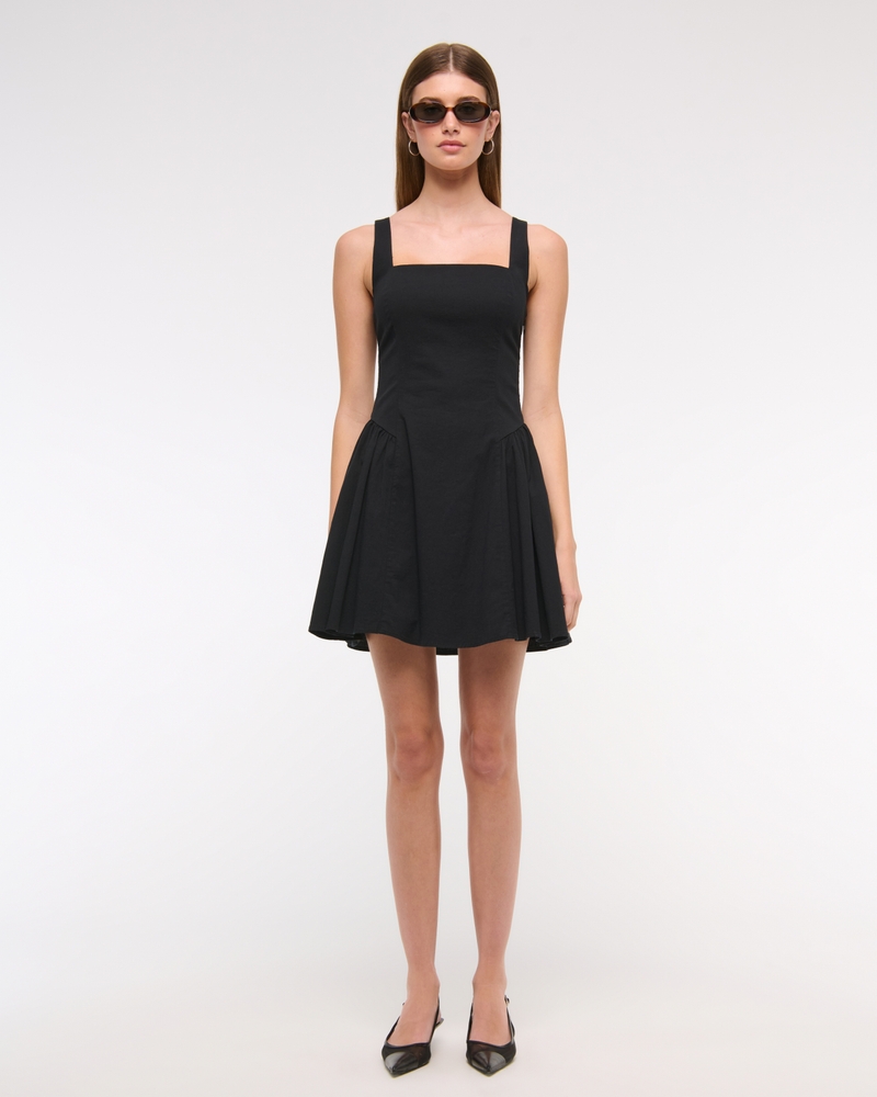 The A&F Mila Dipped-Waist Stretch Mini Dress(black,XXS)