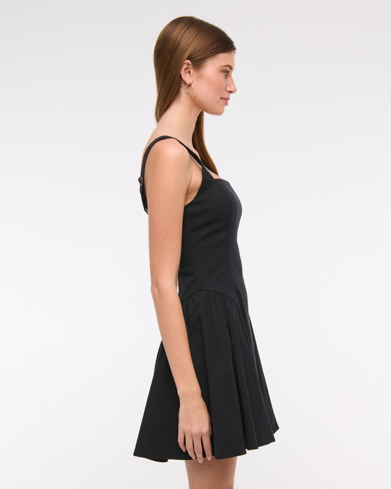 The A&F Mila Dipped-Waist Stretch Mini Dress(black,XXS)