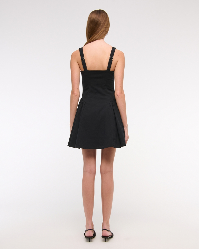 The A&F Mila Dipped-Waist Stretch Mini Dress(black,XXS)