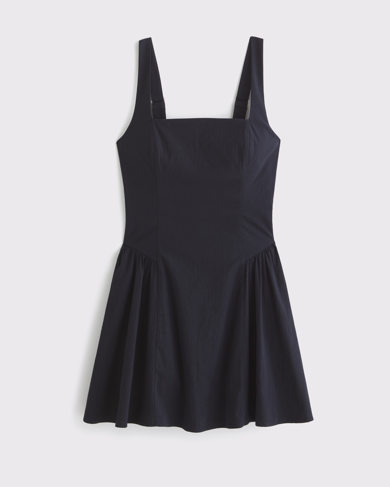 The A&F Mila Dipped-Waist Stretch Mini Dress(black,XXS)