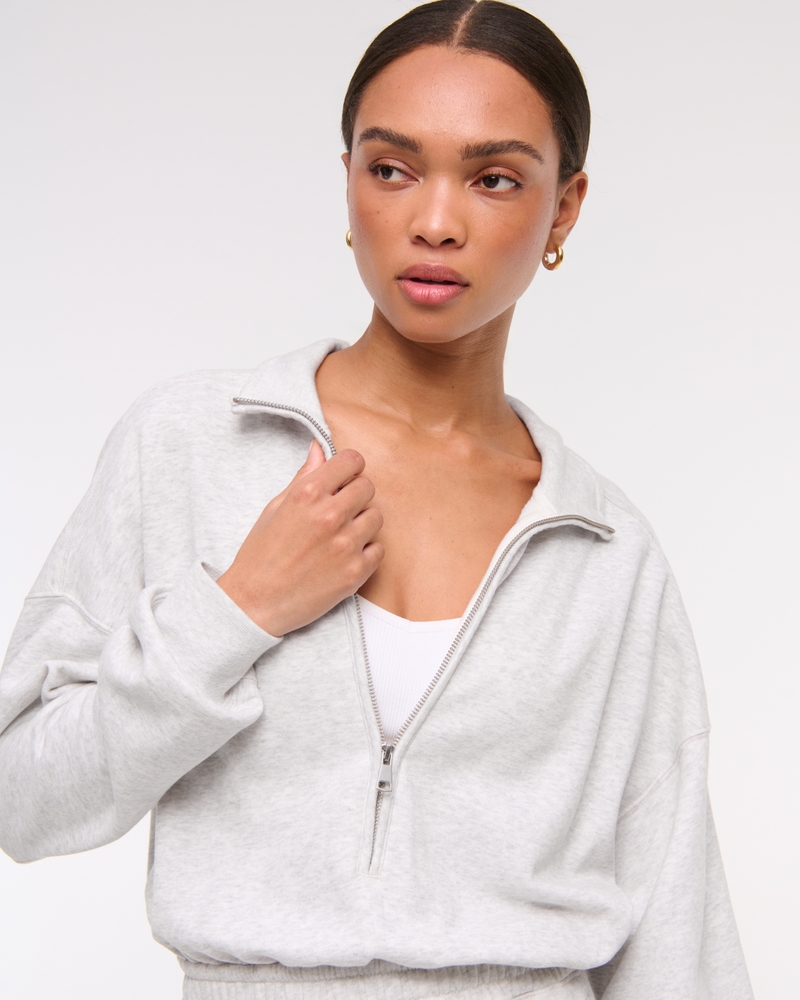 Long-Sleeve Half-Zip Fleece Jumpsuit(light gray,XXS)