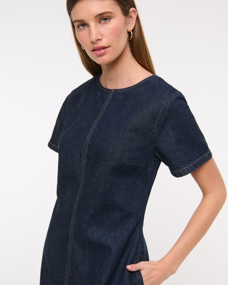 Denim Shift Mini Dress(dark wash,XXS)