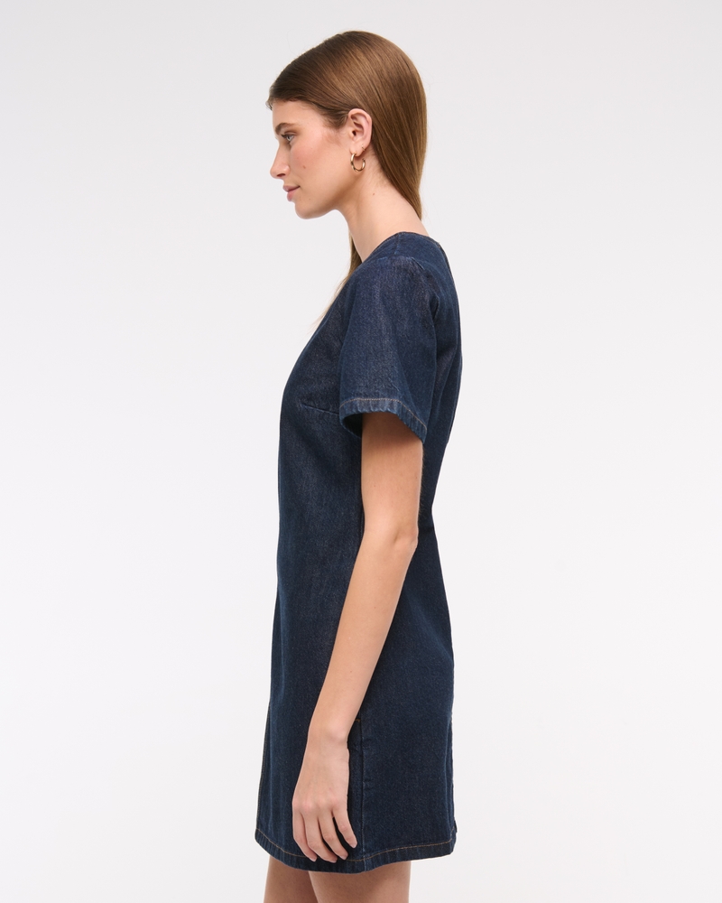 Denim Shift Mini Dress(dark wash,XXS)