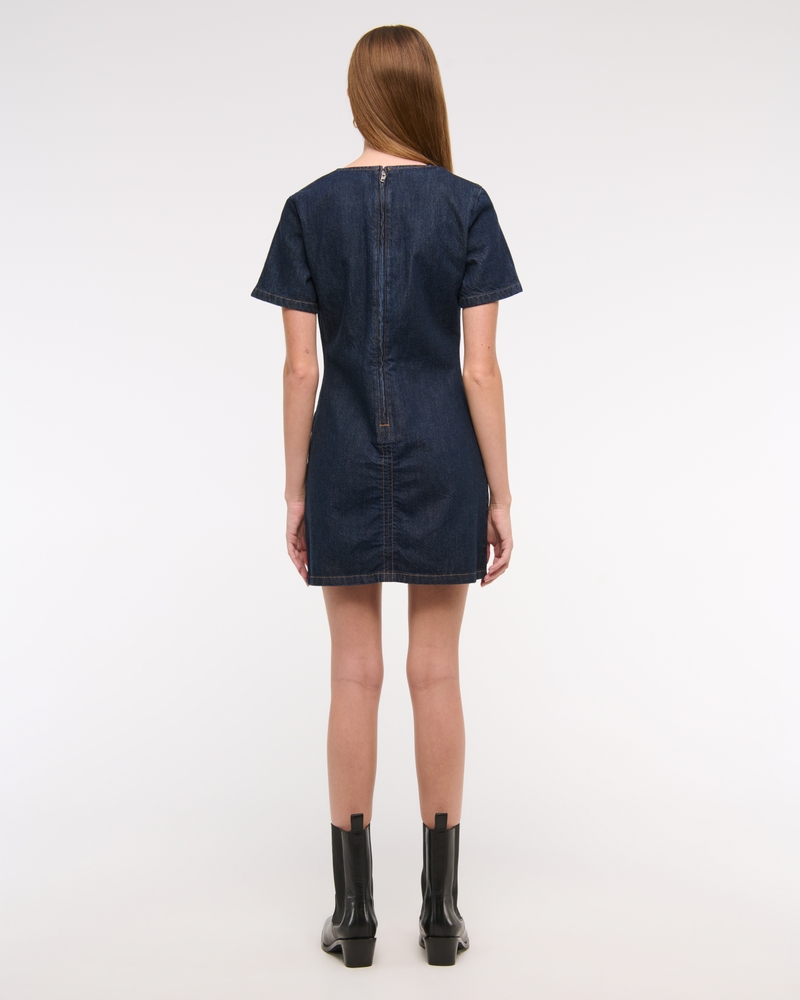 Denim Shift Mini Dress(dark wash,XXS)