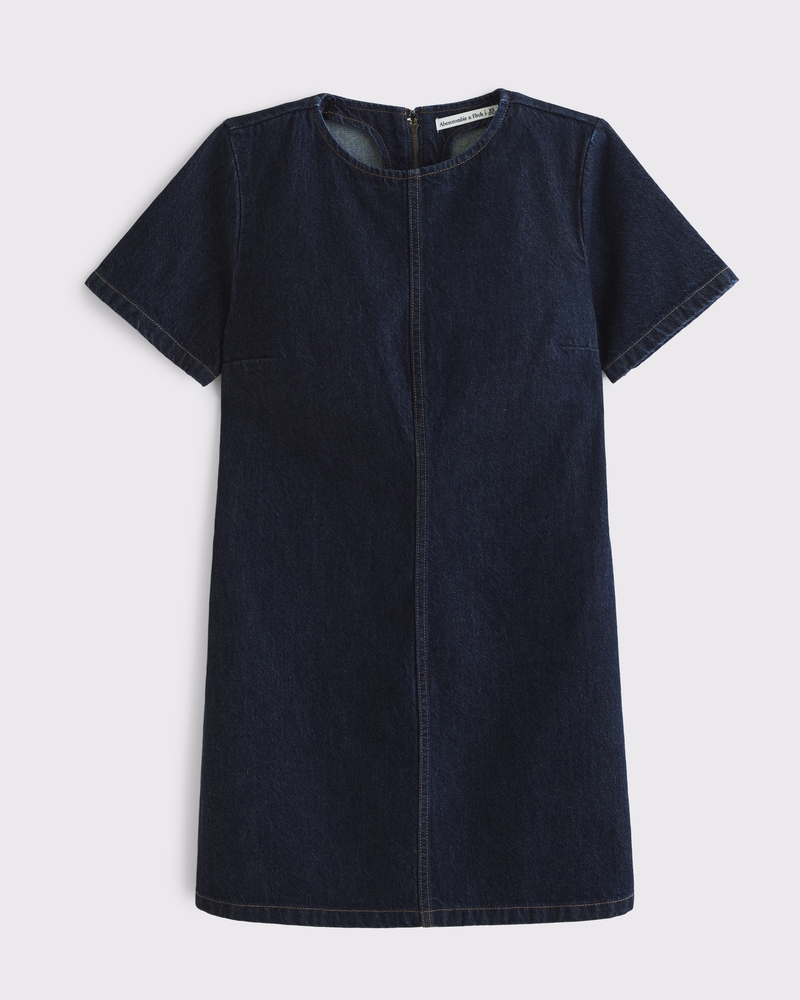 Denim Shift Mini Dress(dark wash,XXS)