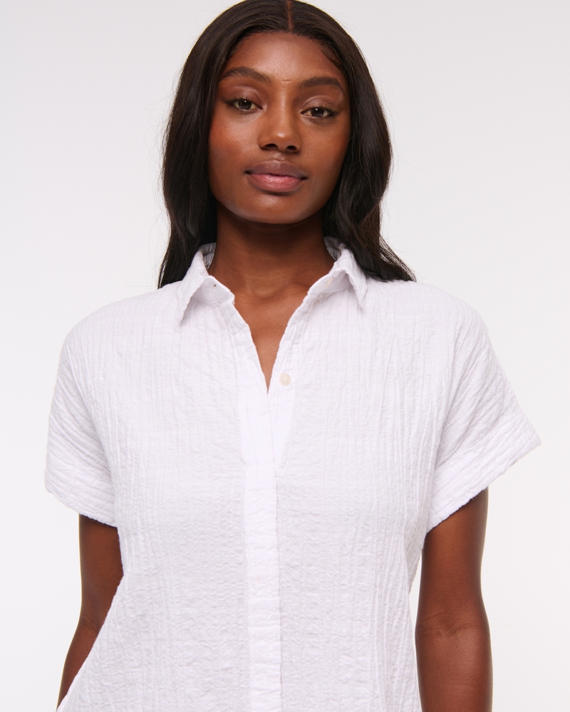 Textured Mini Shirt Dress(white,XXS)