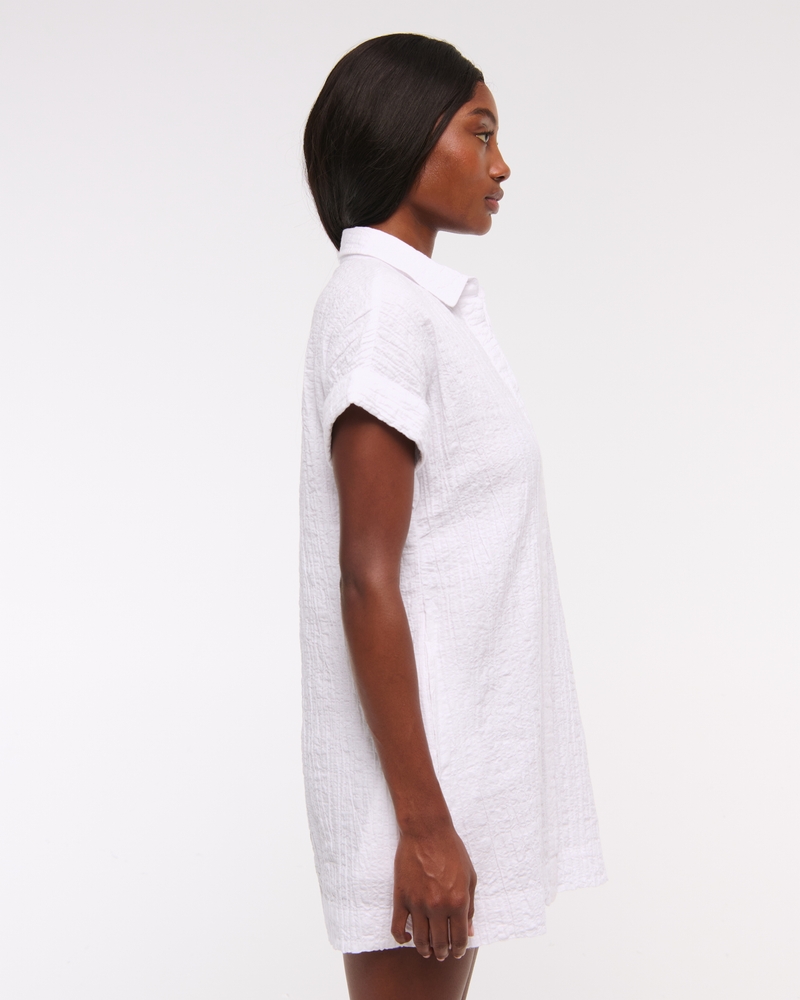 Textured Mini Shirt Dress(white,XXS)