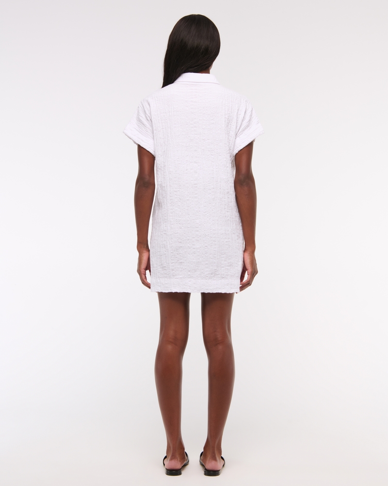 Textured Mini Shirt Dress(white,XXS)