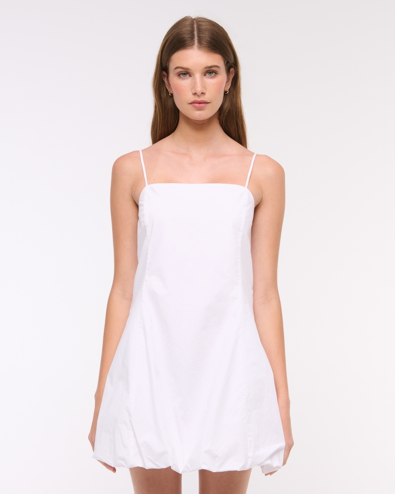 Squareneck Bubble Hem Mini Dress(white,XXS)