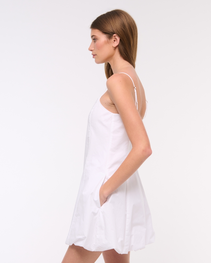Squareneck Bubble Hem Mini Dress(white,XXS)