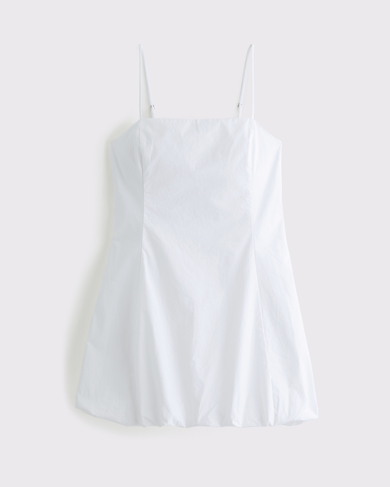 Squareneck Bubble Hem Mini Dress(white,XXS)