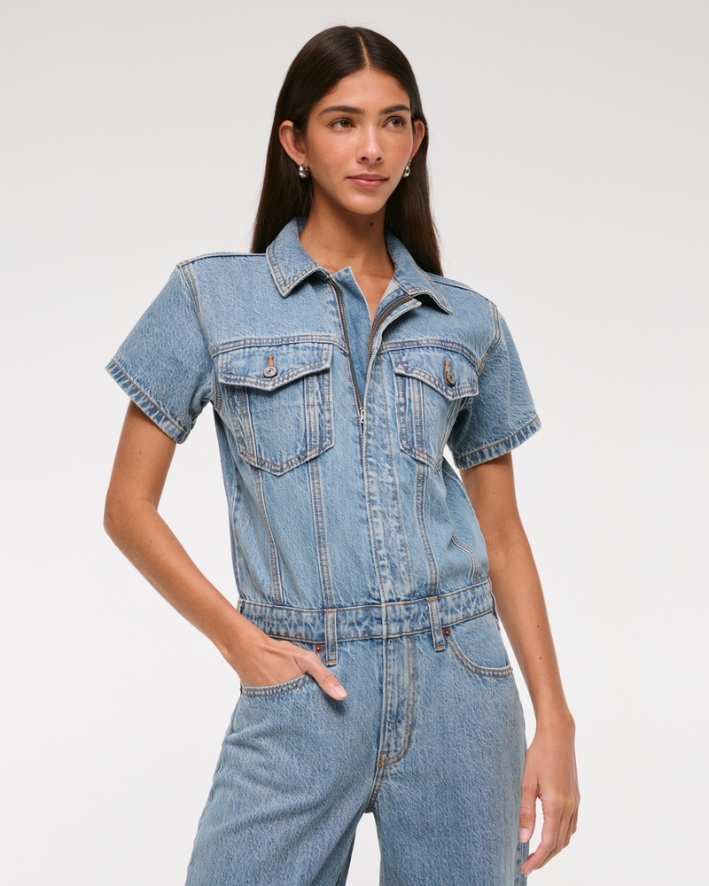 Denim Jumpsuit(medium wash,XXS)