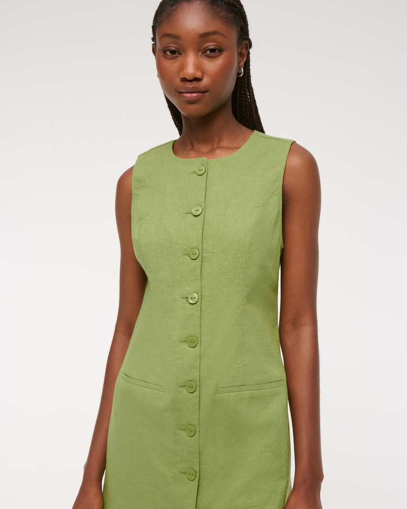 The A&F Mara Linen-Blend Mini Dress(green,XXS)