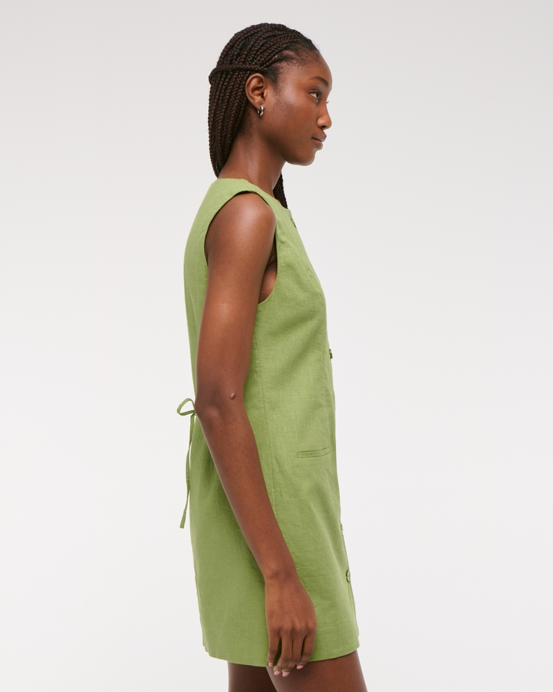 The A&F Mara Linen-Blend Mini Dress(green,XXS)