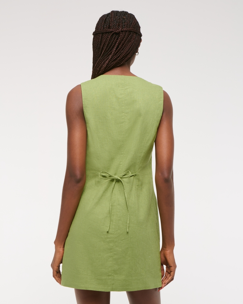The A&F Mara Linen-Blend Mini Dress(green,XXS)