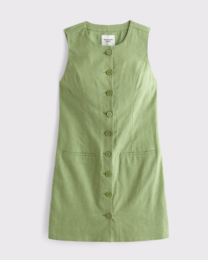 The A&F Mara Linen-Blend Mini Dress(green,XXS)