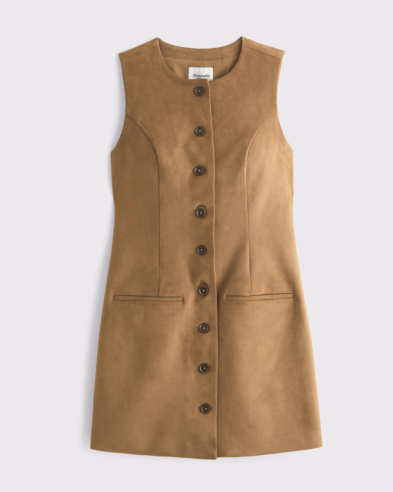 The A&F Mara Vegan Suede Mini Dress(brown,XXS)