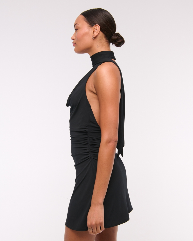 Halter Knit Mini Dress(black,XXS)