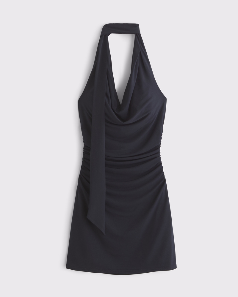 Halter Knit Mini Dress(black,XXS)