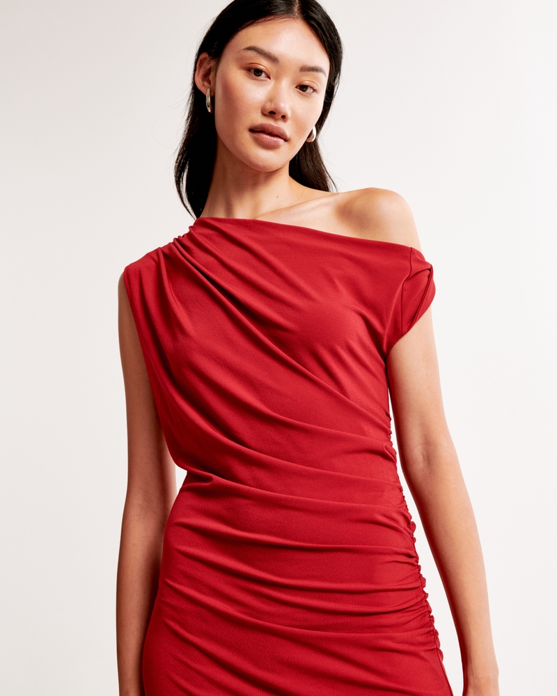 Asymmetrical Draped Maxi Dress(red,XXS)