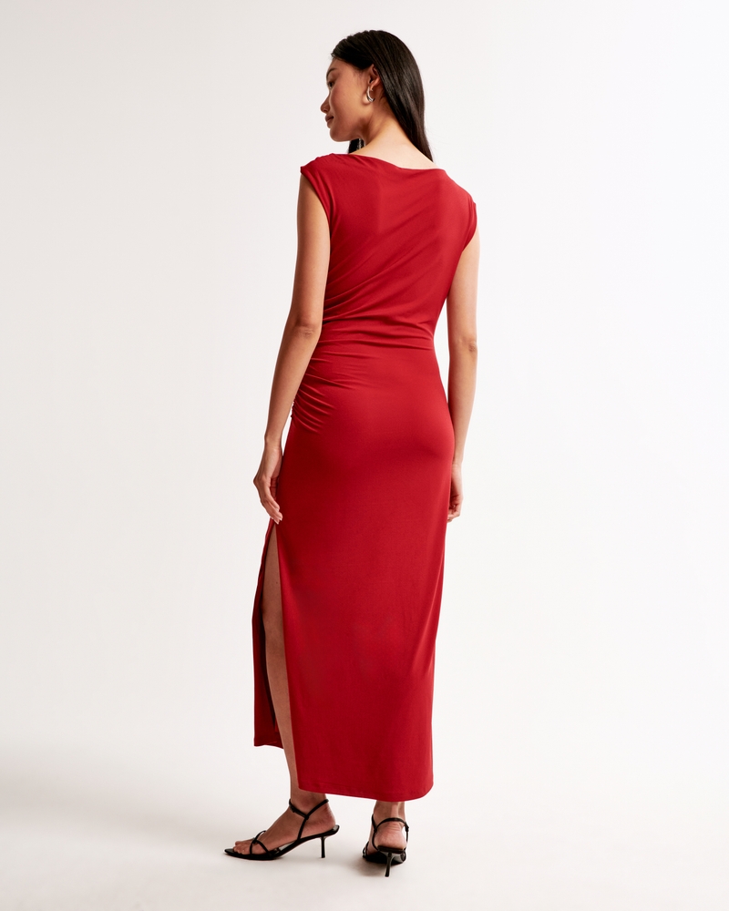 Asymmetrical Draped Maxi Dress(red,XXS)