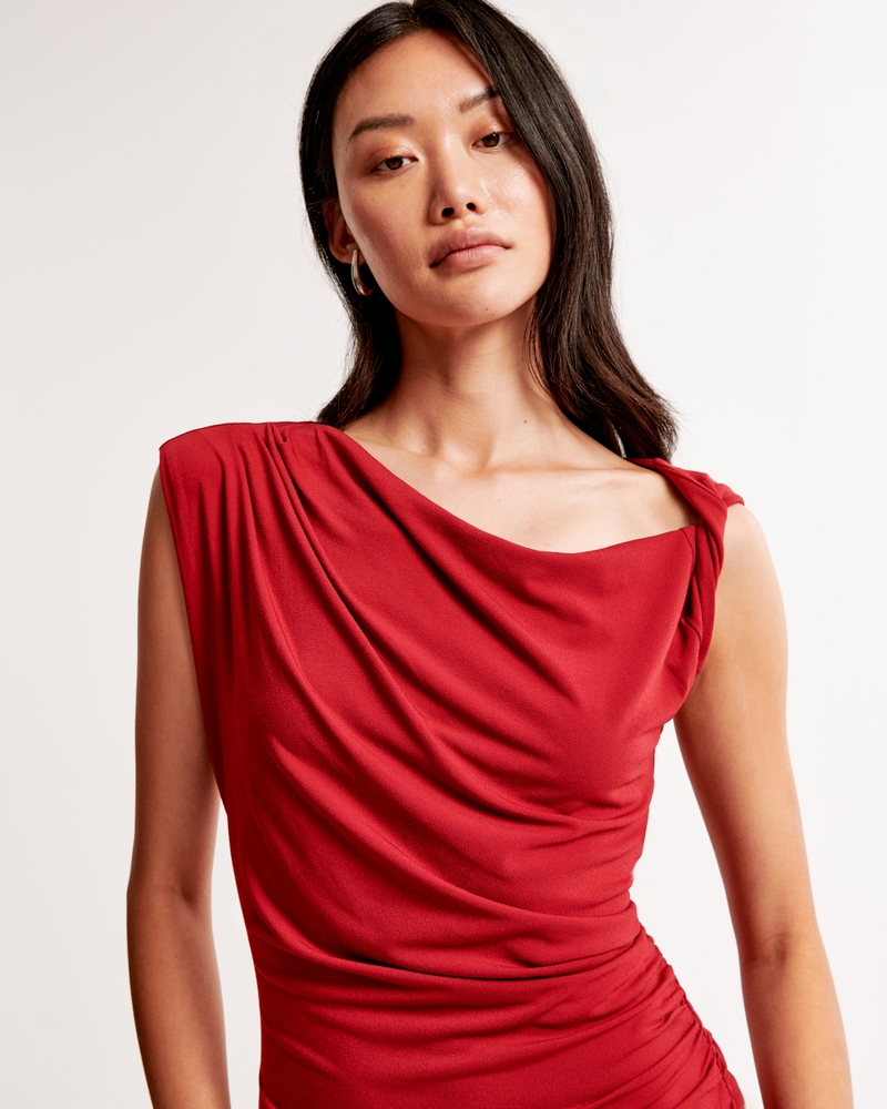 Asymmetrical Draped Maxi Dress(red,XXS)
