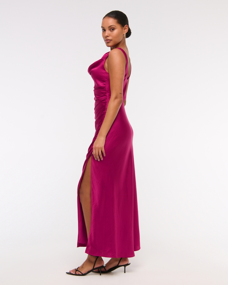 Cowl Neck Draped Maxi Dress(berry,XXS)