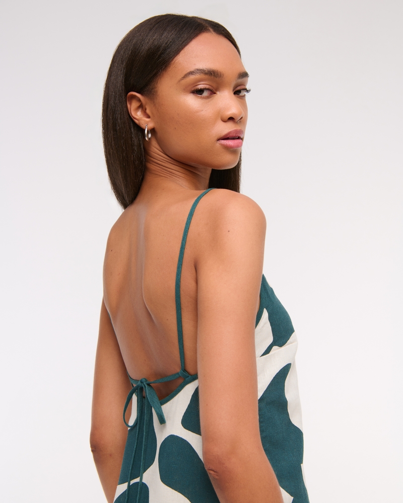 Linen-Blend Apron Mini Dress(dark green pattern,XXS)