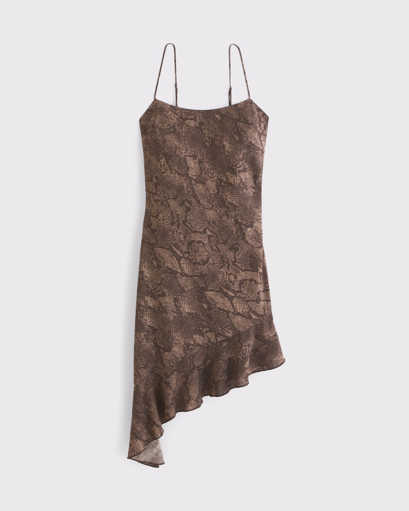 Asymmetrical Clasp-Back Midi Dress(brown pattern,XXS)