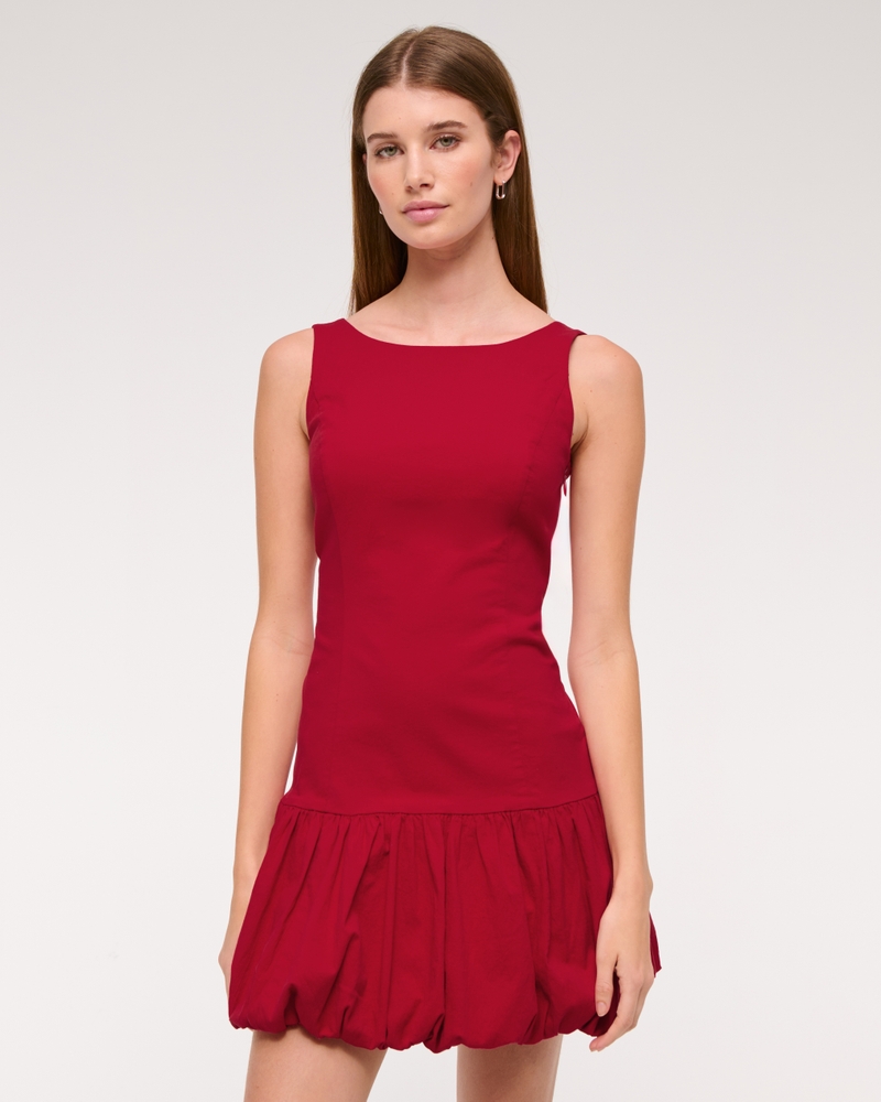 High-Neck Bubble Hem Mini Dress